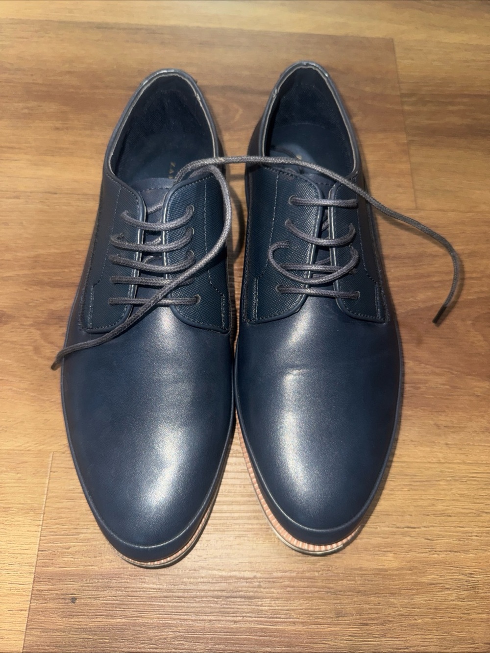 ZARA MAN Dark Blue Lace Up Derby Oxford Dress Shoes Mens Size 8 Smart Casual